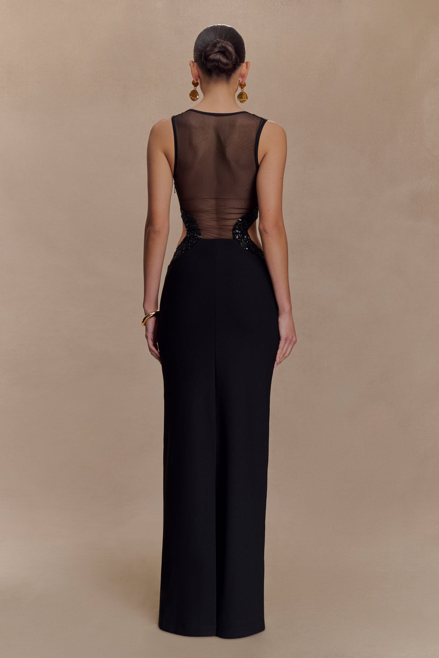 Robe Maxi en Crêpe Perlée Angelique - Noir