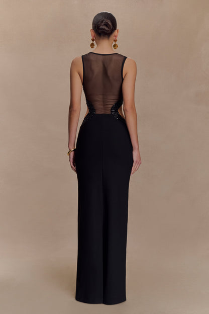 Robe Maxi en Crêpe Perlée Angelique - Noir