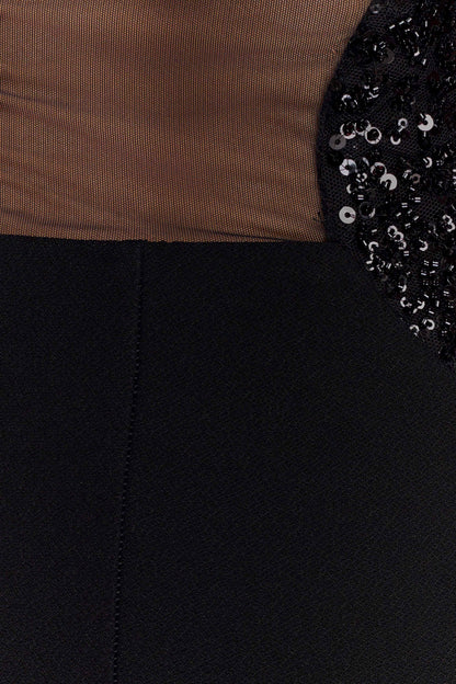 Robe Maxi en Crêpe Perlée Angelique - Noir