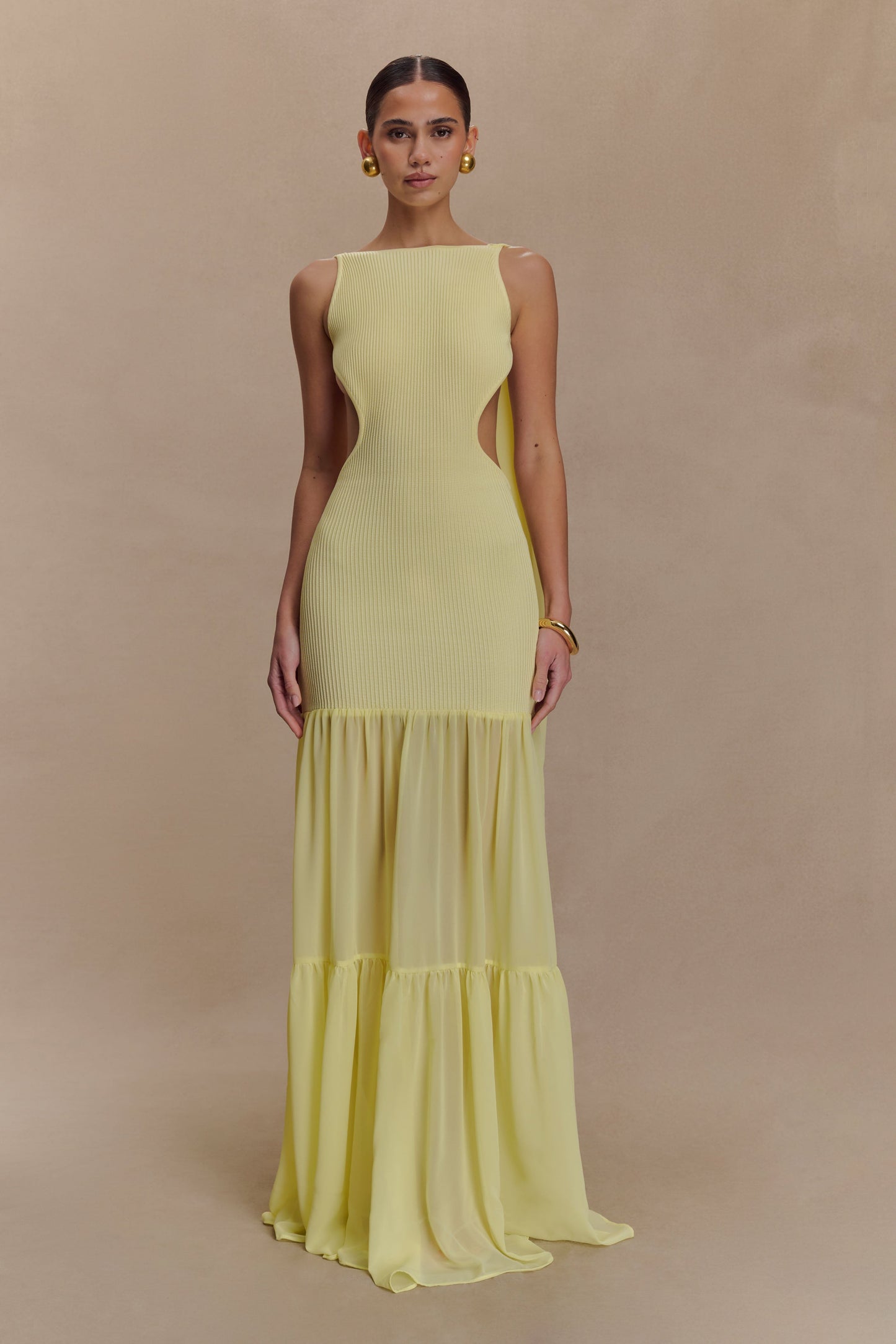 Haille Robe Maxi en Chiffon Tricoté - Citron