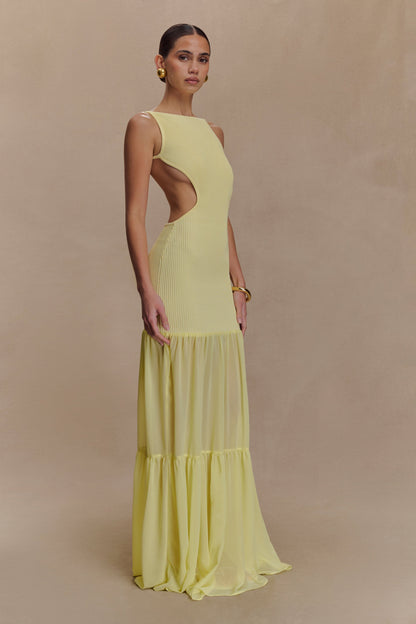 Haille Robe Maxi en Chiffon Tricoté - Citron