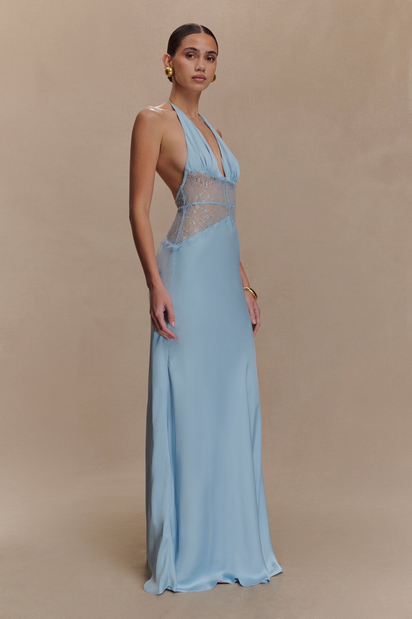 Robe Maxi en Dentelle et Satin Dinah - Bleu Bleu Roi