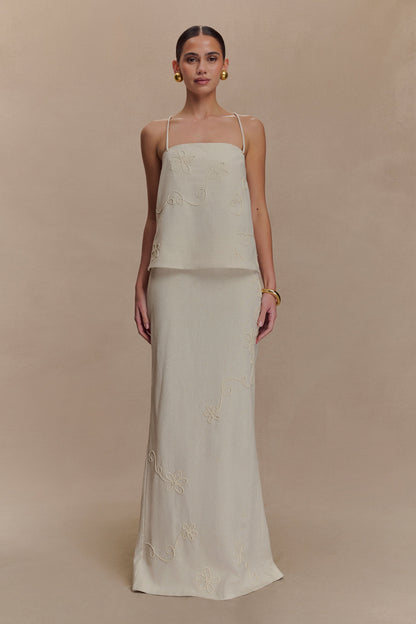 Jupe Maxi en Lin Brodé Casey - Naturel