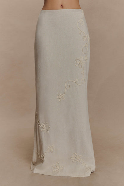 Jupe Maxi en Lin Brodé Casey - Naturel