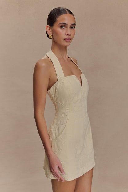 Mini-robe en jean brodée Ebony - Crème