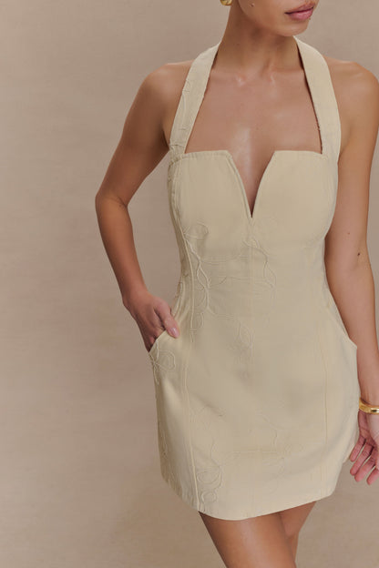 Mini-robe en jean brodée Ebony - Crème