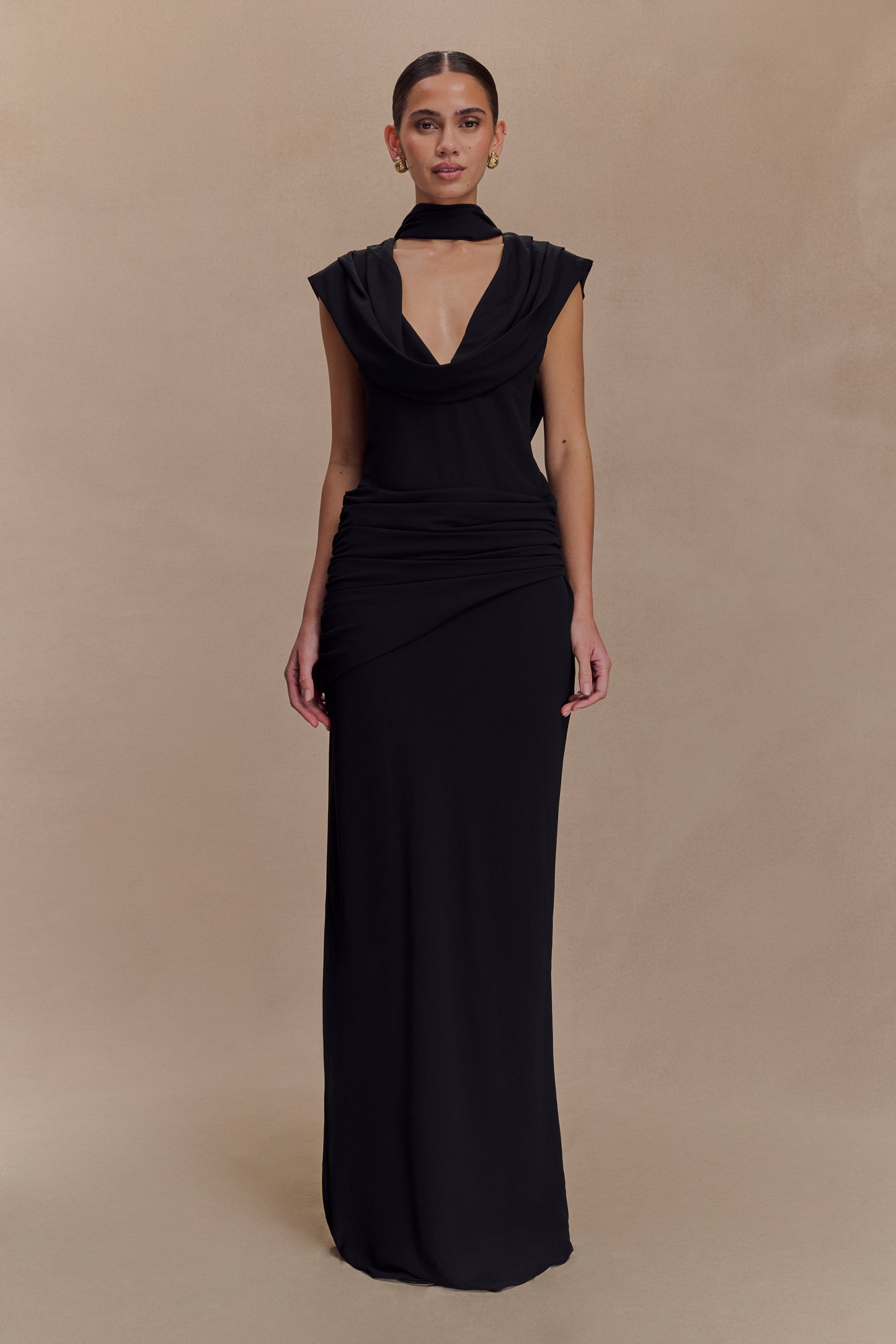 Robe Maxi Giulia en Chiffon à Drapé - Noir