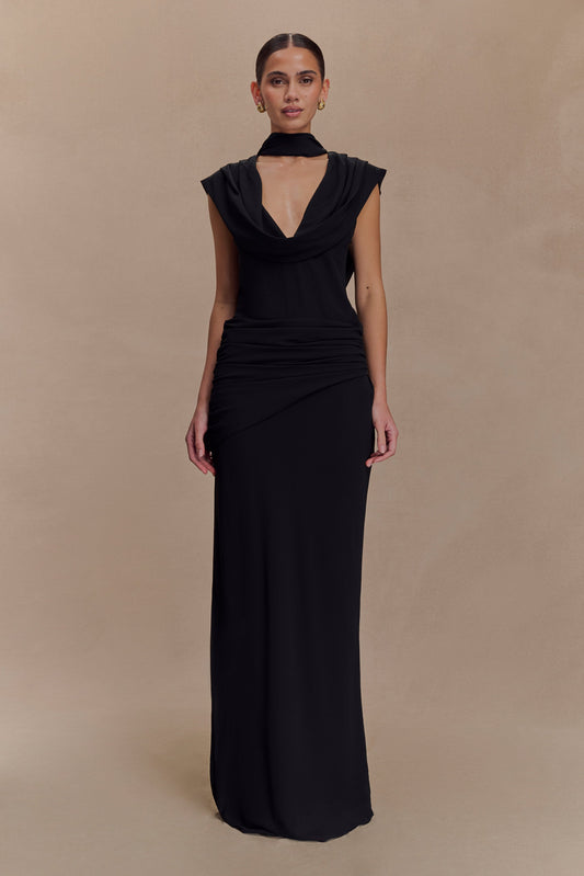 Robe Maxi Giulia en Chiffon à Drapé - Noir