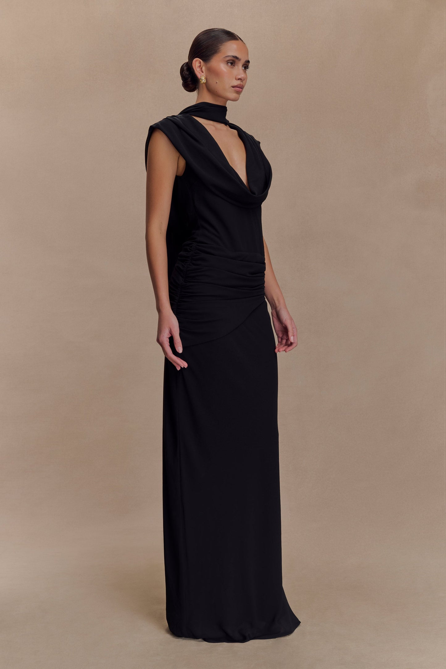 Robe Maxi Giulia en Chiffon à Drapé - Noir