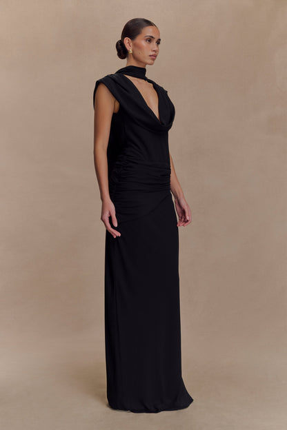 Robe Maxi Giulia en Chiffon à Drapé - Noir