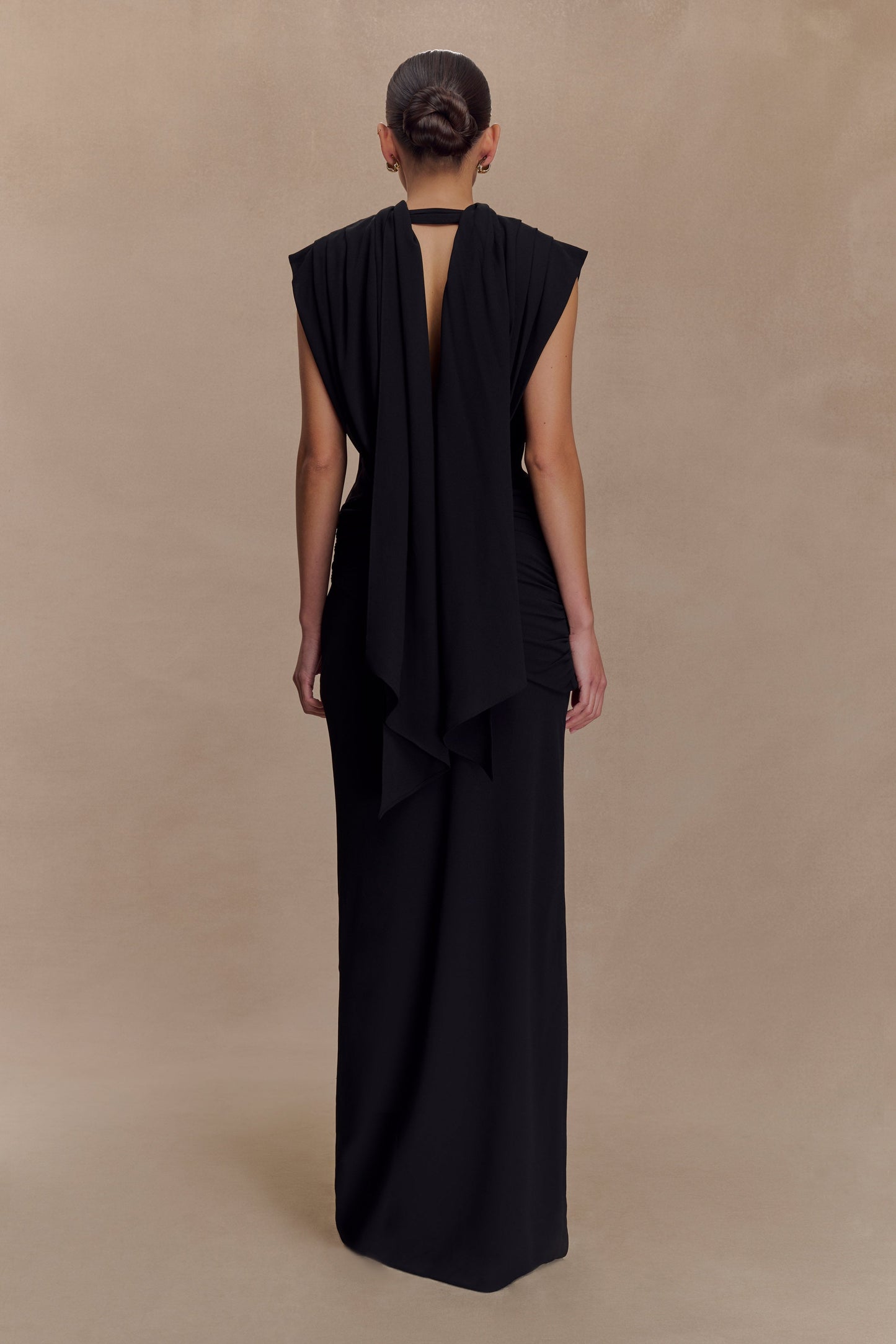 Robe Maxi Giulia en Chiffon à Drapé - Noir