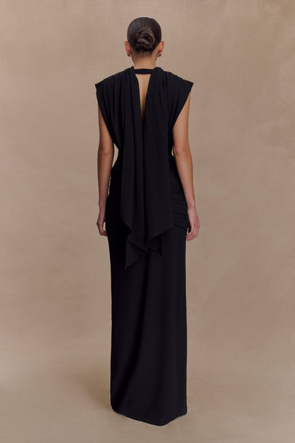 Robe Maxi Giulia en Chiffon à Drapé - Noir