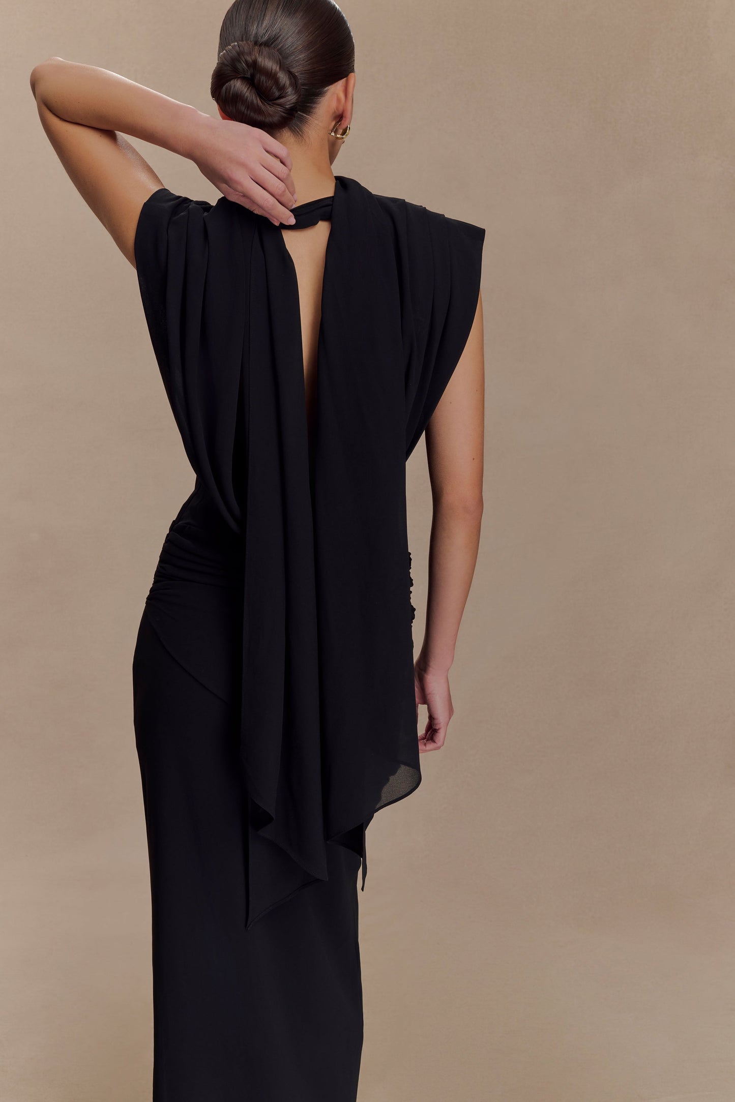 Robe Maxi Giulia en Chiffon à Drapé - Noir