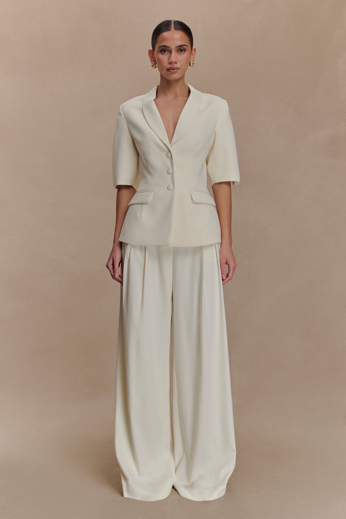 Top tailleur à manches bouffantes Opal - Ivoire