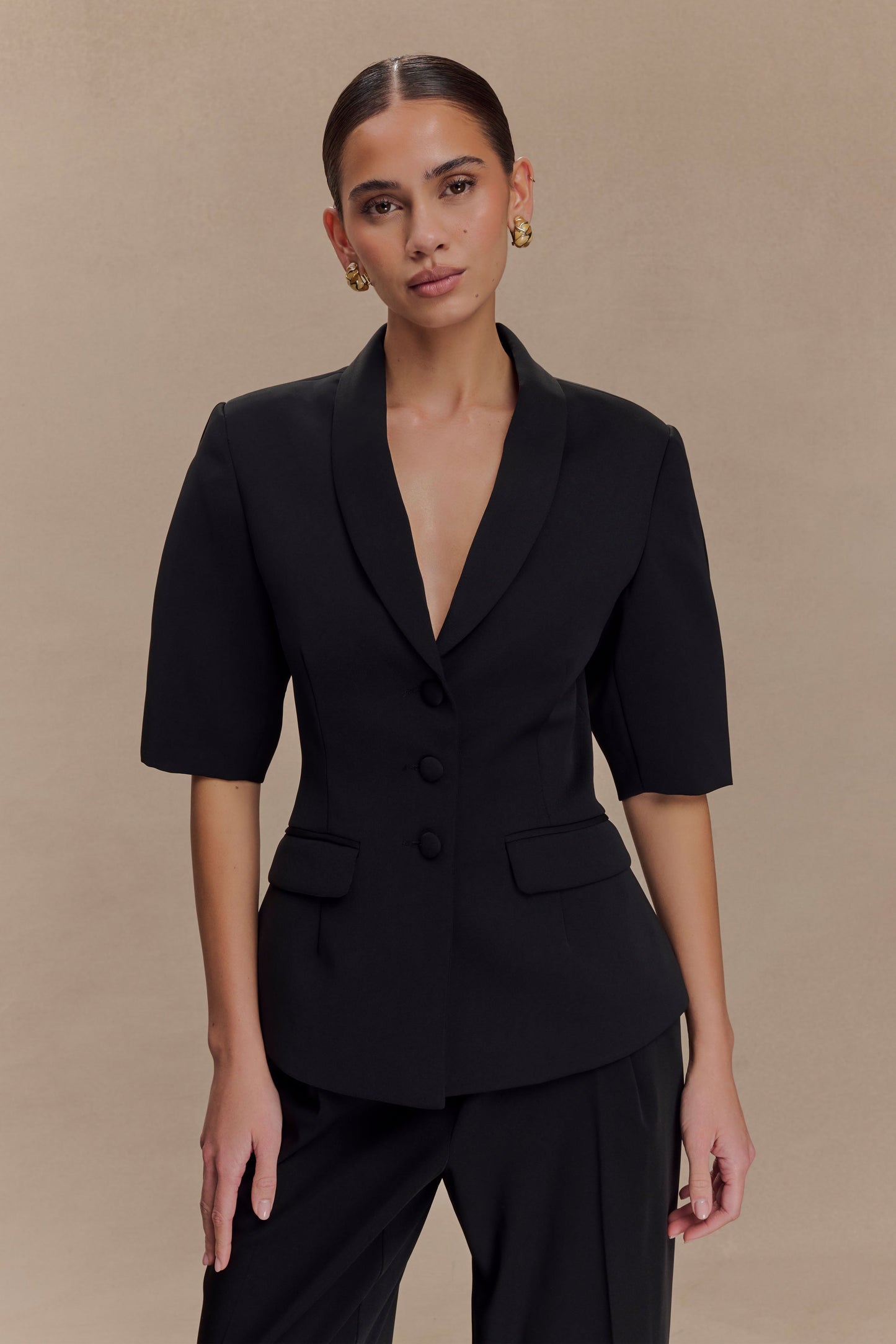 Top tailleur à manches bouffantes Opal - Noir