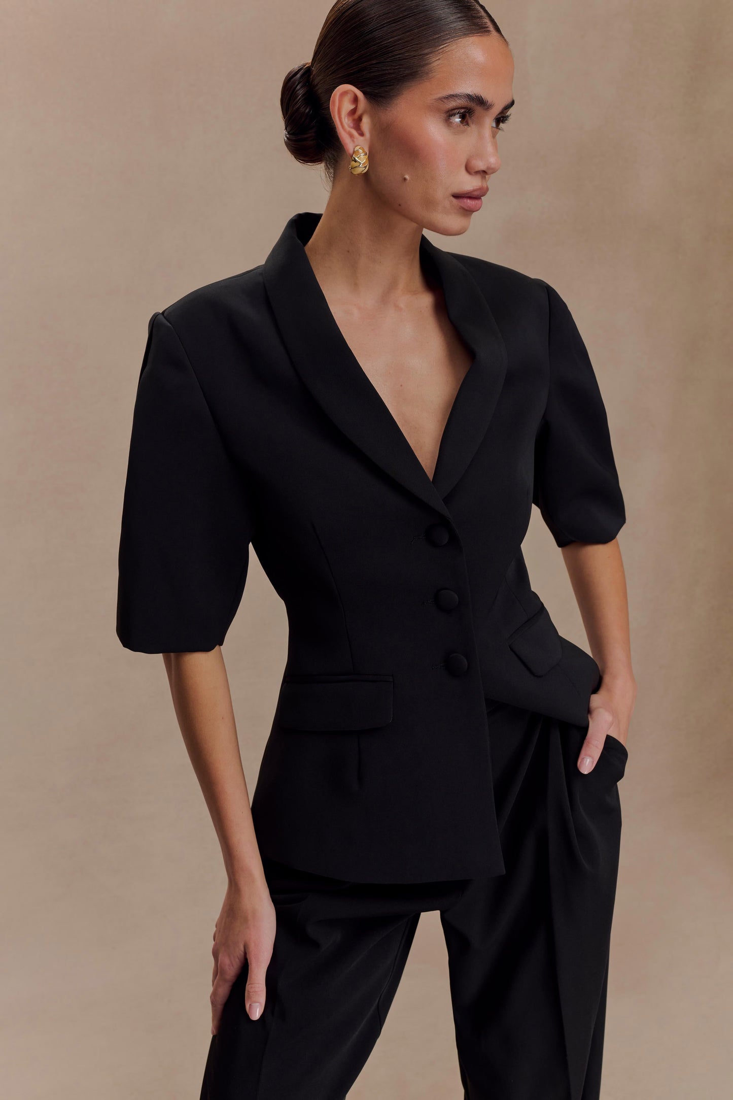 Top tailleur à manches bouffantes Opal - Noir
