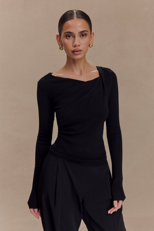 Top en tricot torsadé et drapé Culver - Noir