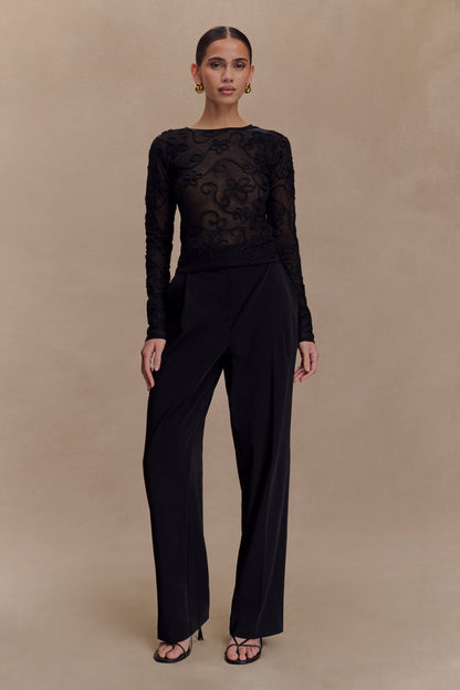 Top en tricot à manches longues brodé Omari - Noir