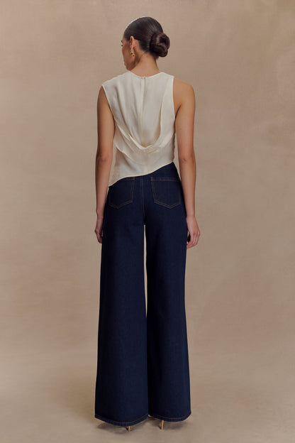 Jeans taille large en jean effet daim avec ceinture - Bleu indigo