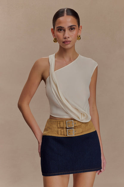 Jupe mini en jean à ceinture et effet daim de Miranda - Bleu indigo