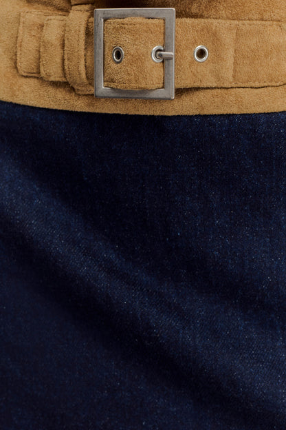 Jupe mini en jean à ceinture et effet daim de Miranda - Bleu indigo