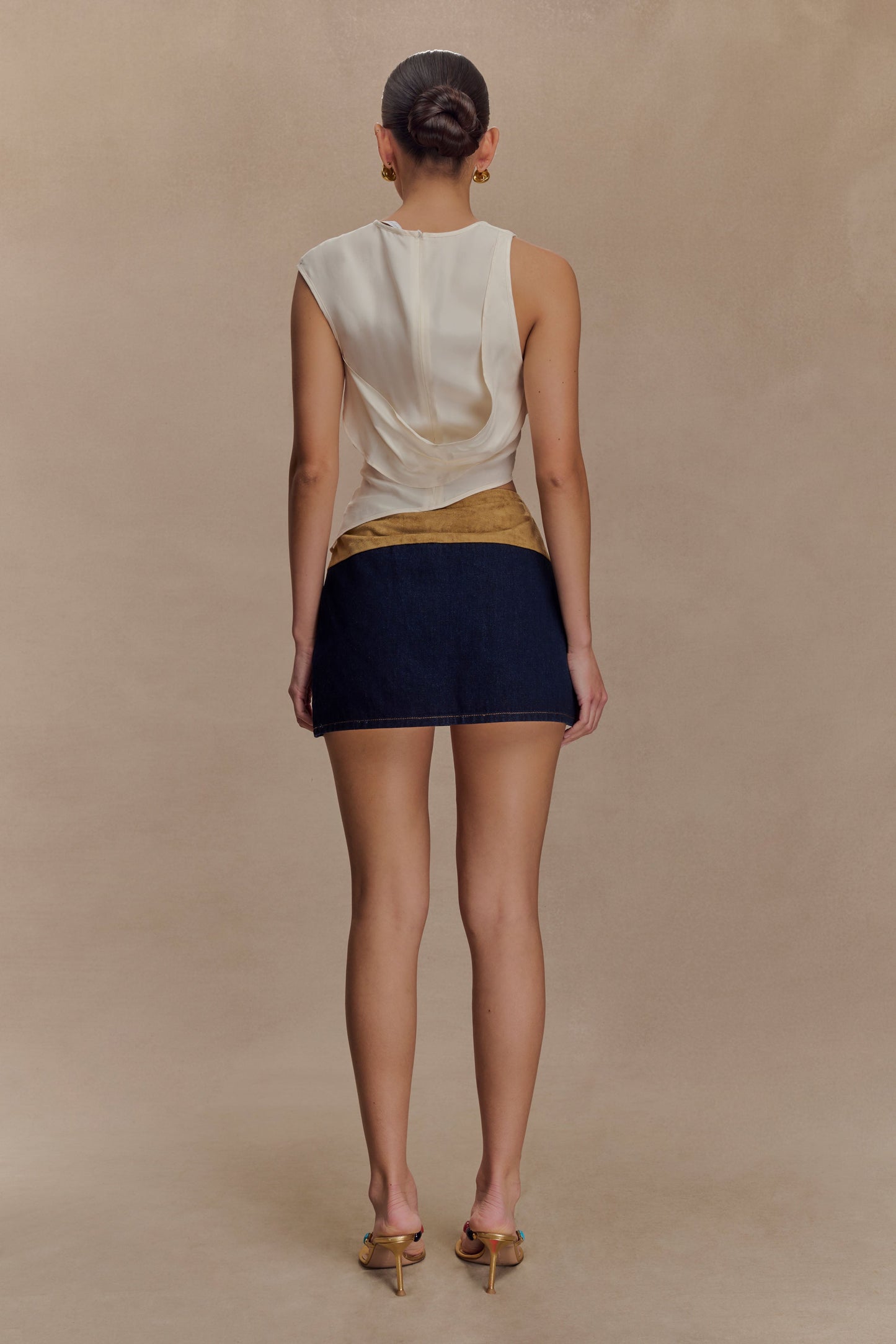 Jupe mini en jean à ceinture et effet daim de Miranda - Bleu indigo