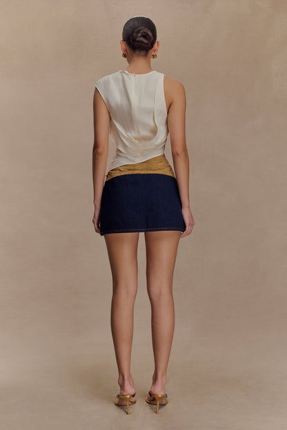 Jupe mini en jean à ceinture et effet daim de Miranda - Bleu indigo