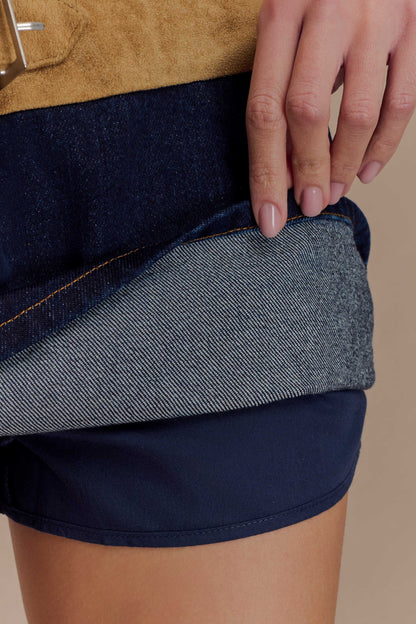 Jupe mini en jean à ceinture et effet daim de Miranda - Bleu indigo
