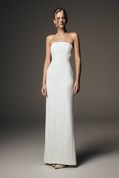 Robe Maxi Kalila en Crêpe Sans Bretelles - Blanche