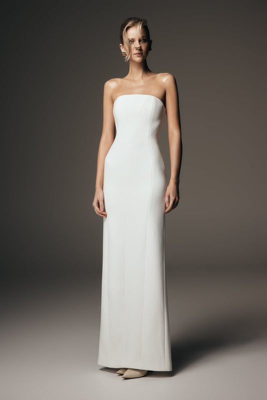 Robe Maxi Kalila en Crêpe Sans Bretelles - Blanche