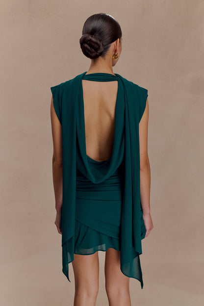 Mini-robe Giulia en mousseline de soie à drapé - Émeraude foncé