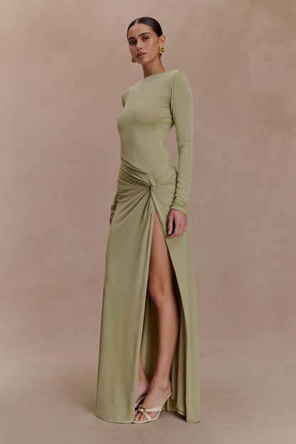Deanna Robe Maxi à Manches Longues et Plissée - SAGE