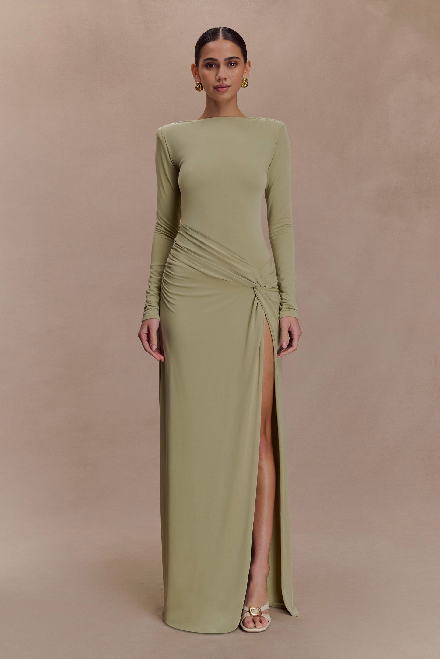Deanna Robe Maxi à Manches Longues et Plissée - SAGE