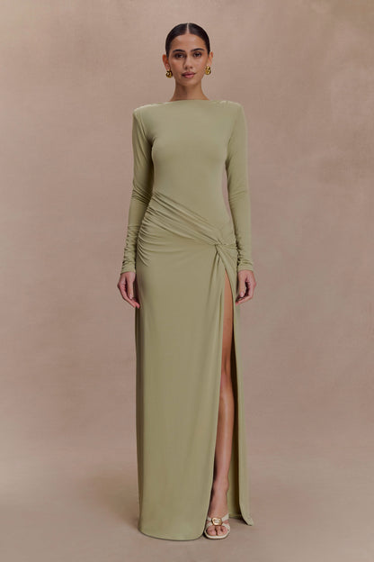 Deanna Robe Maxi à Manches Longues et Plissée - SAGE