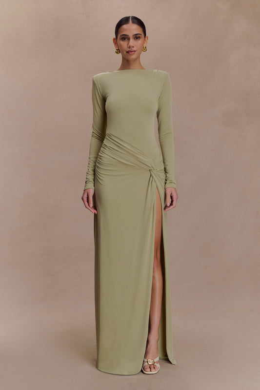 Deanna Robe Maxi à Manches Longues et Plissée - SAGE