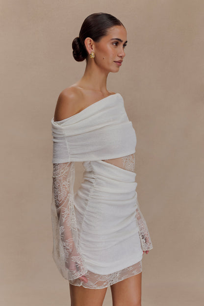 Mini-robe en tricot dentelé Luxie - Ivoire