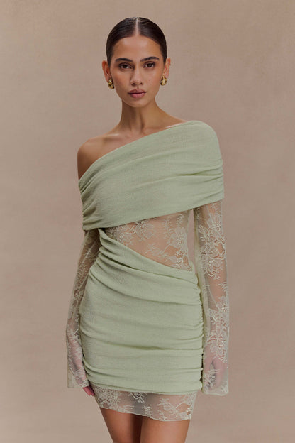 Mini-robe en jersey à volants Luxie - Vert pastel