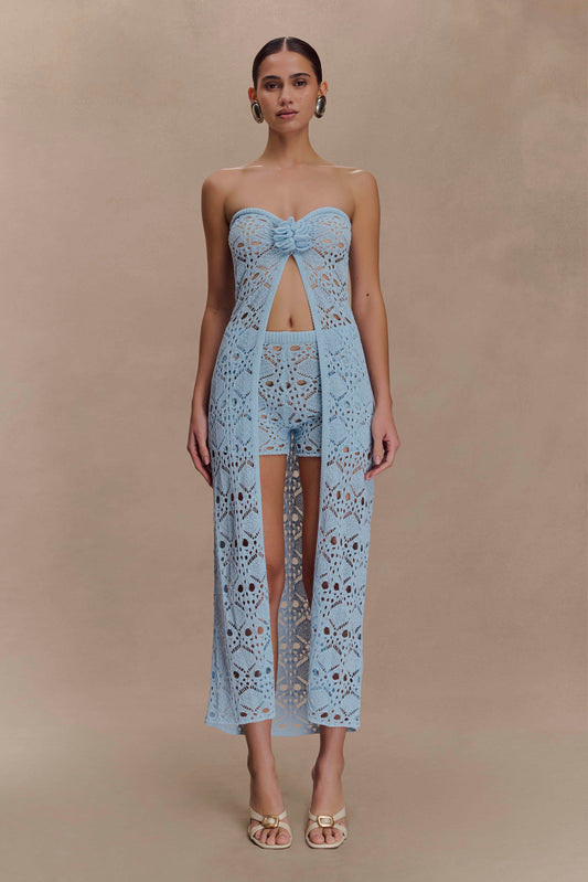 Top en crochet sans bretelles Aeline - Bleu ciel