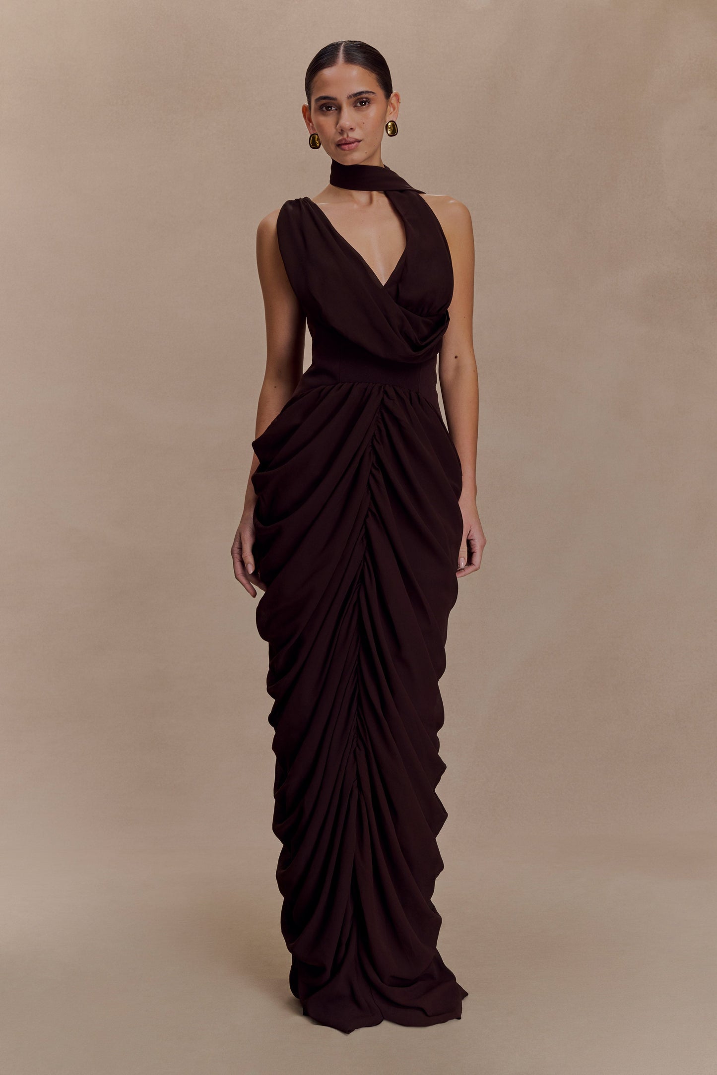Robe Maxi en Chiffon Alex - Brun Cacao