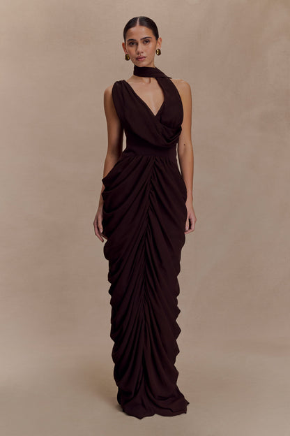 Robe Maxi en Chiffon Alex - Brun Cacao