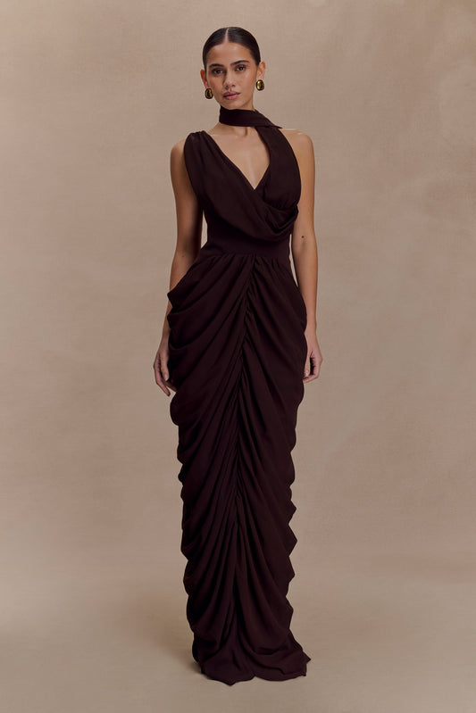 Robe Maxi en Chiffon Alex - Brun Cacao
