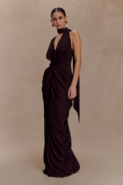 Robe Maxi en Chiffon Alex - Brun Cacao