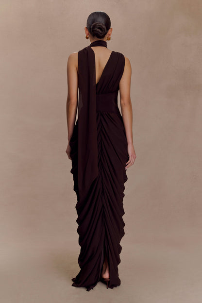 Robe Maxi en Chiffon Alex - Brun Cacao
