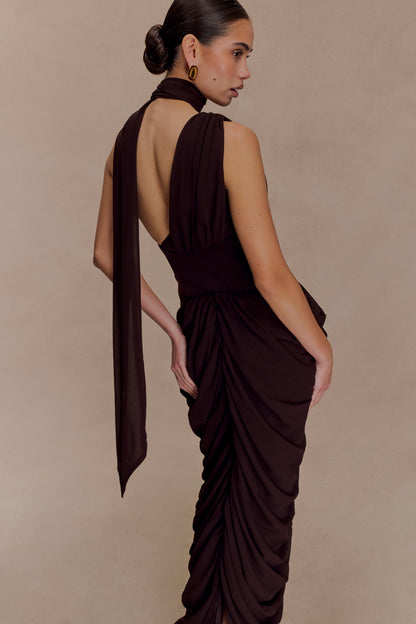 Robe Maxi en Chiffon Alex - Brun Cacao