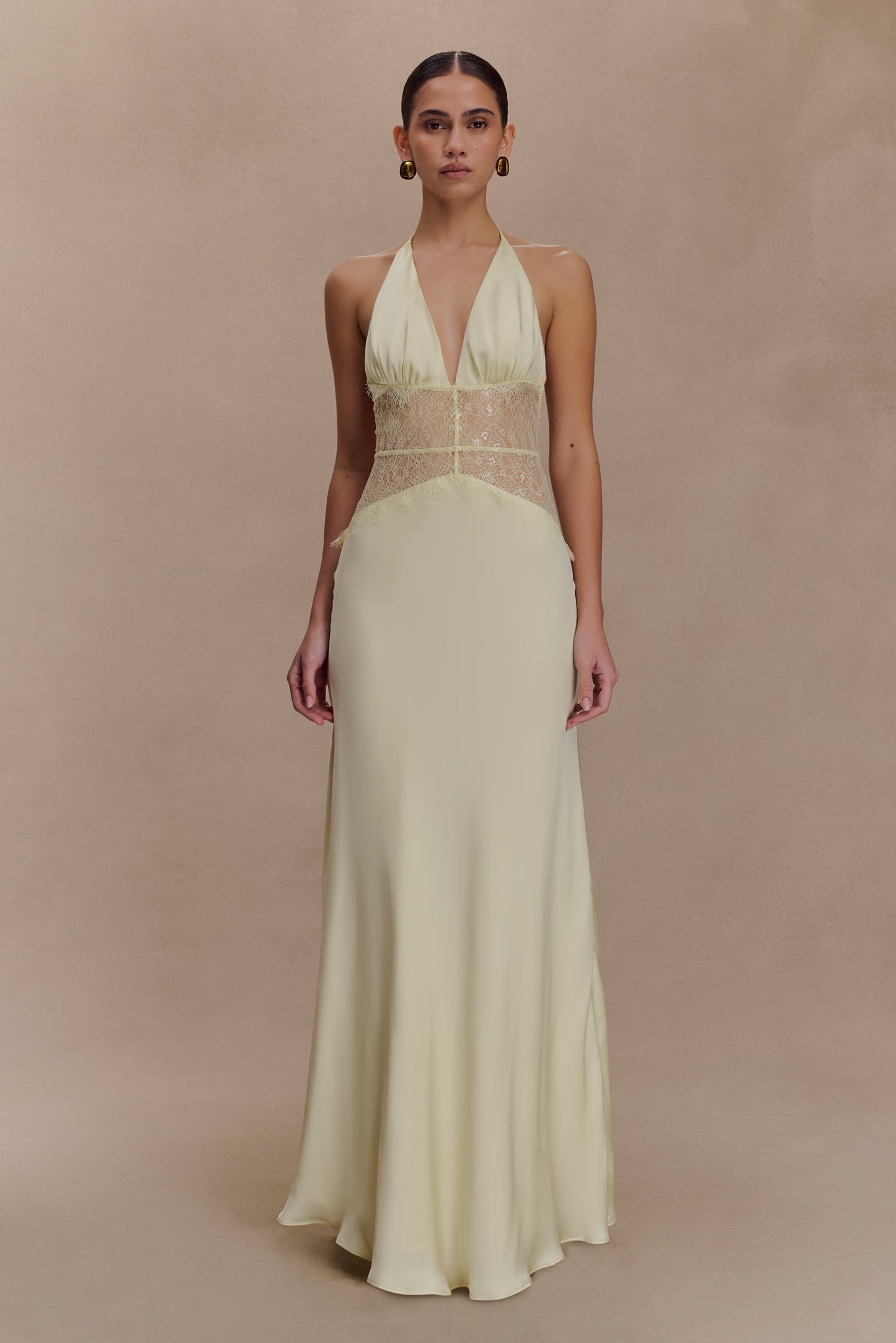 Robe Maxi en Dentelle et Satin Dinah - Citron