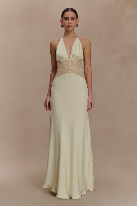 Robe Maxi en Dentelle et Satin Dinah - Citron