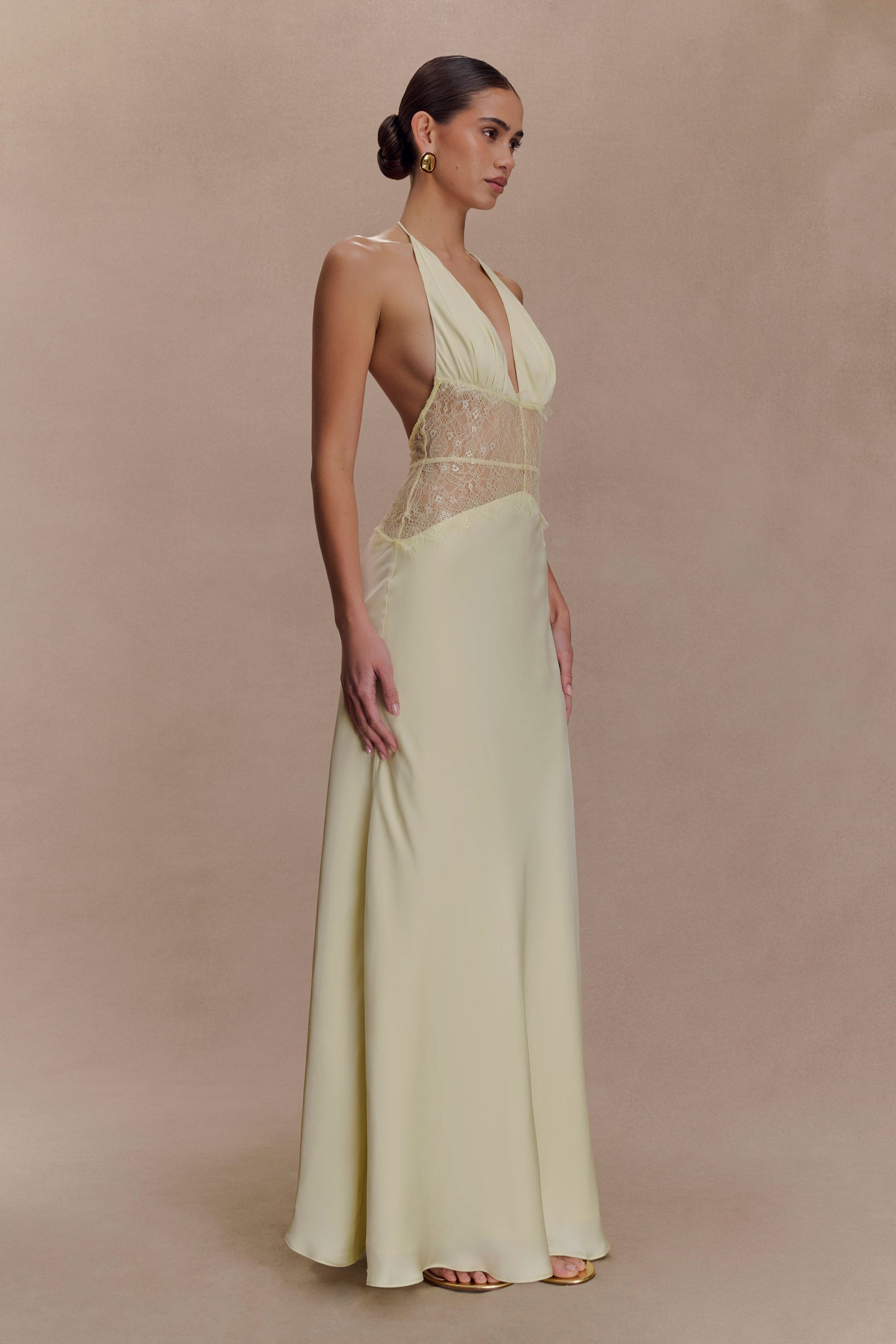 Robe Maxi en Dentelle et Satin Dinah - Citron