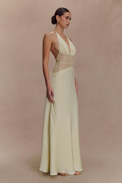 Robe Maxi en Dentelle et Satin Dinah - Citron