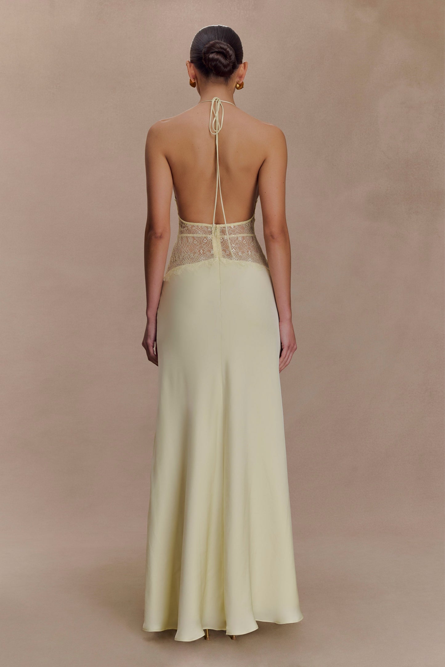 Robe Maxi en Dentelle et Satin Dinah - Citron