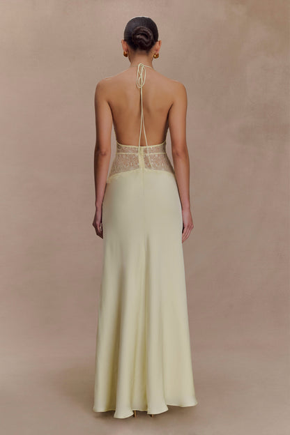 Robe Maxi en Dentelle et Satin Dinah - Citron